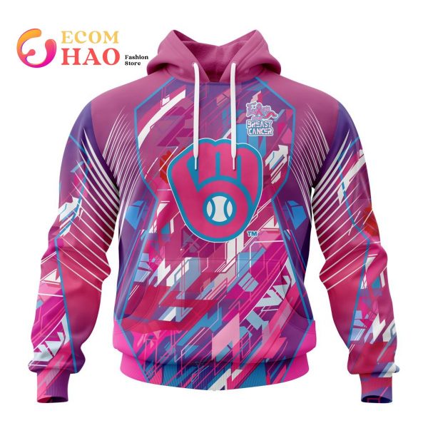 MLB Milwaukee Brewers Mix Grateful Dead Specialized Design I Pink I Can! Fearless Again Breast Cancer 3D Hoodie
