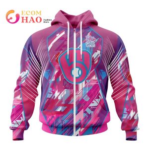 MLB Milwaukee Brewers Mix Grateful Dead Specialized Design I Pink I Can! Fearless Again Breast Cancer 3D Hoodie