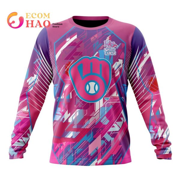 MLB Milwaukee Brewers Mix Grateful Dead Specialized Design I Pink I Can! Fearless Again Breast Cancer 3D Hoodie