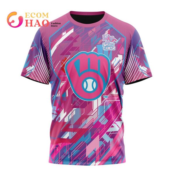 MLB Milwaukee Brewers Mix Grateful Dead Specialized Design I Pink I Can! Fearless Again Breast Cancer 3D Hoodie