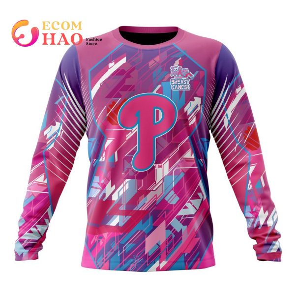 MLB Philadelphia Phillies Specialized Design I Pink I Can! Fearless Again Breast Cancer 3D Hoodie
