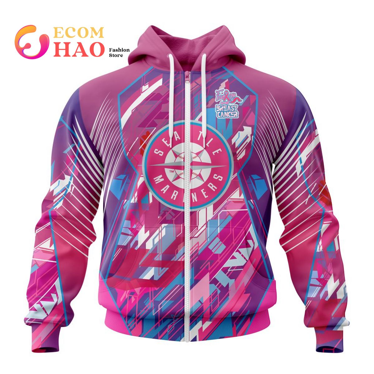 MLB Seattle Mariners Specialized Design I Pink I Can! Fearless Again Breast Cancer 3D Hoodie