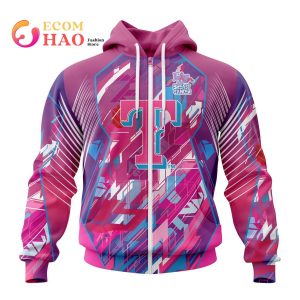 MLB Texas Rangers Specialized Design I Pink I Can! Fearless Again Breast Cancer 3D Hoodie