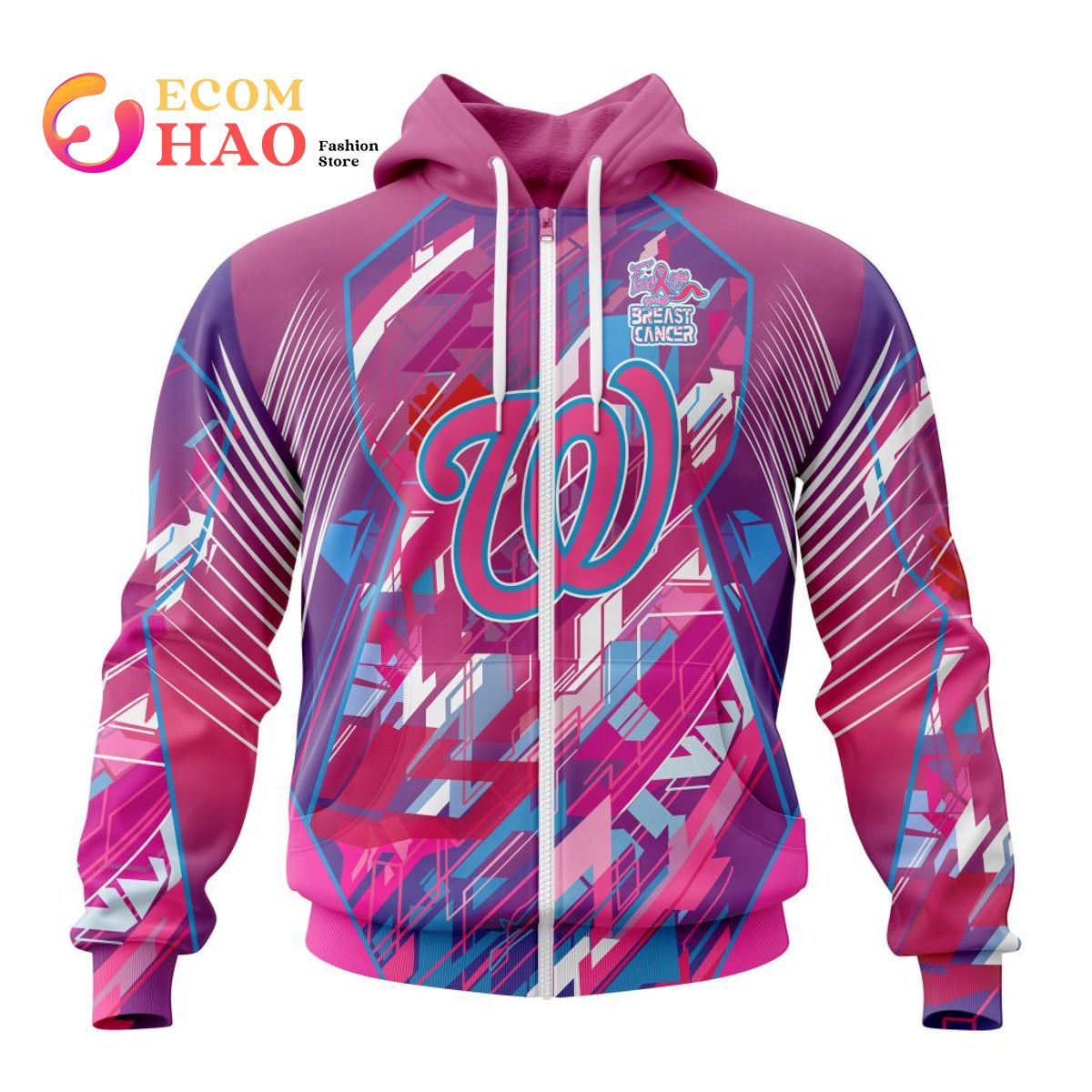 MLB Washington Nationals Specialized Design I Pink I Can! Fearless Again Breast Cancer 3D Hoodie