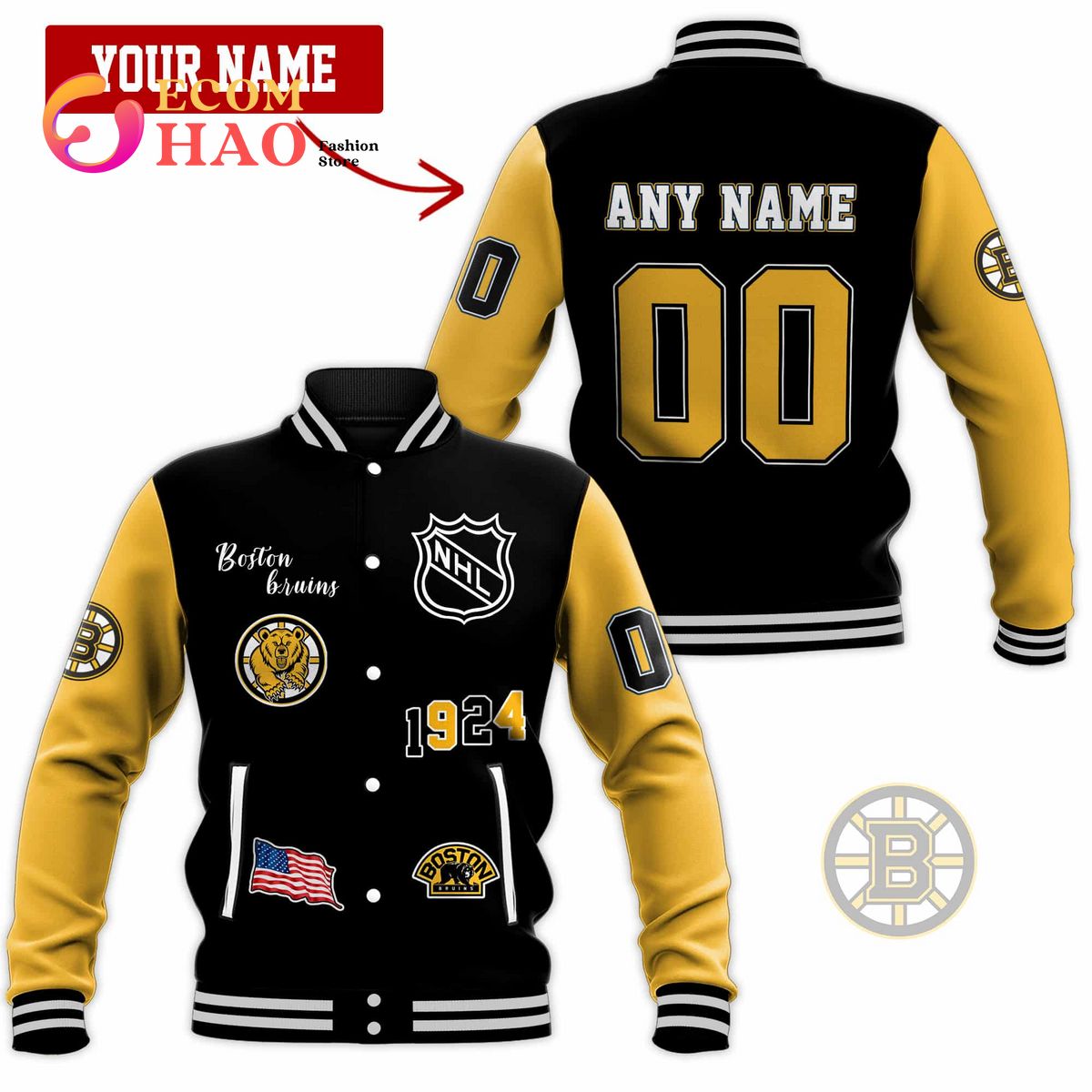 3D Premium Baseball Jacket Boston Bruins