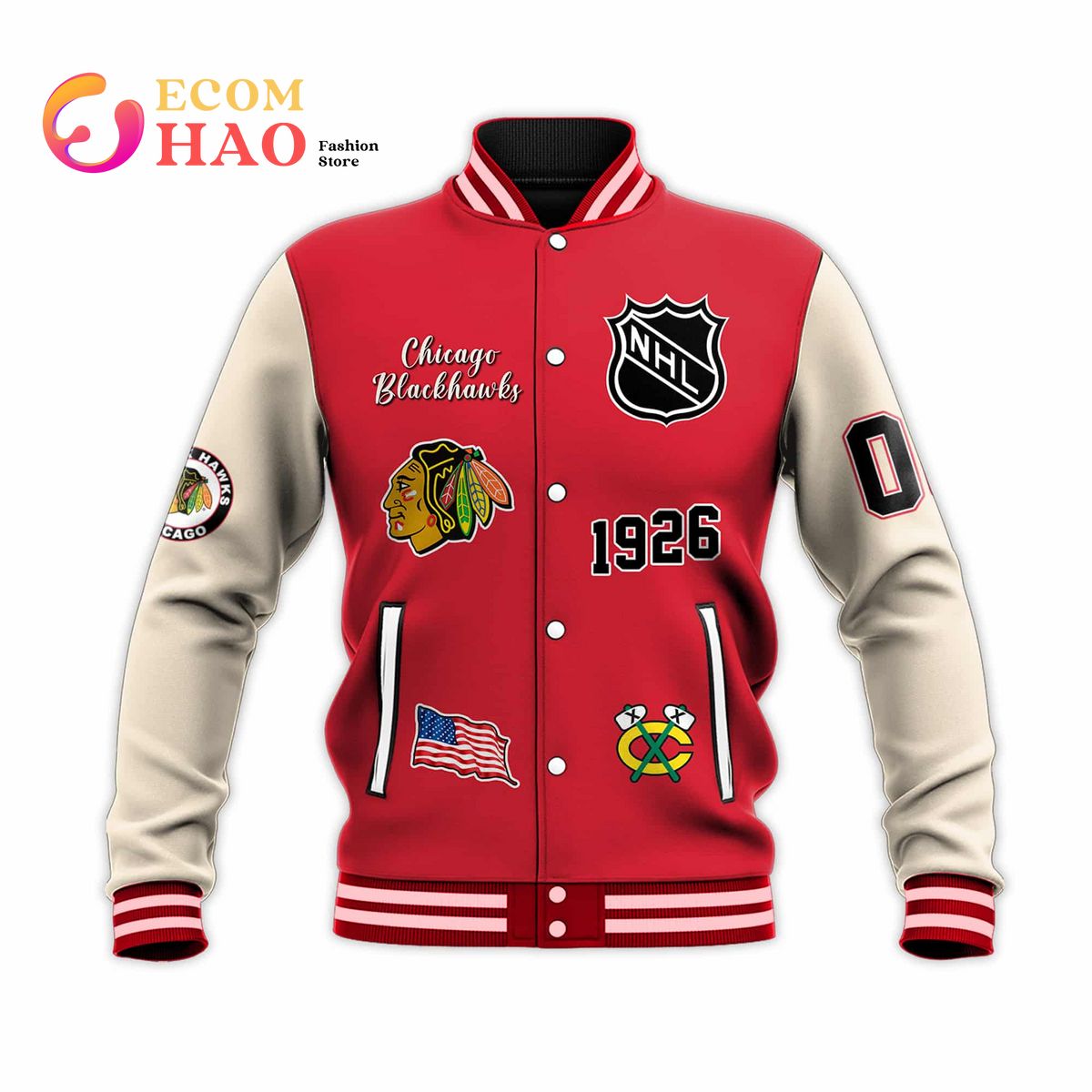 3D Premium Baseball Jacket Chicago Blackhawks