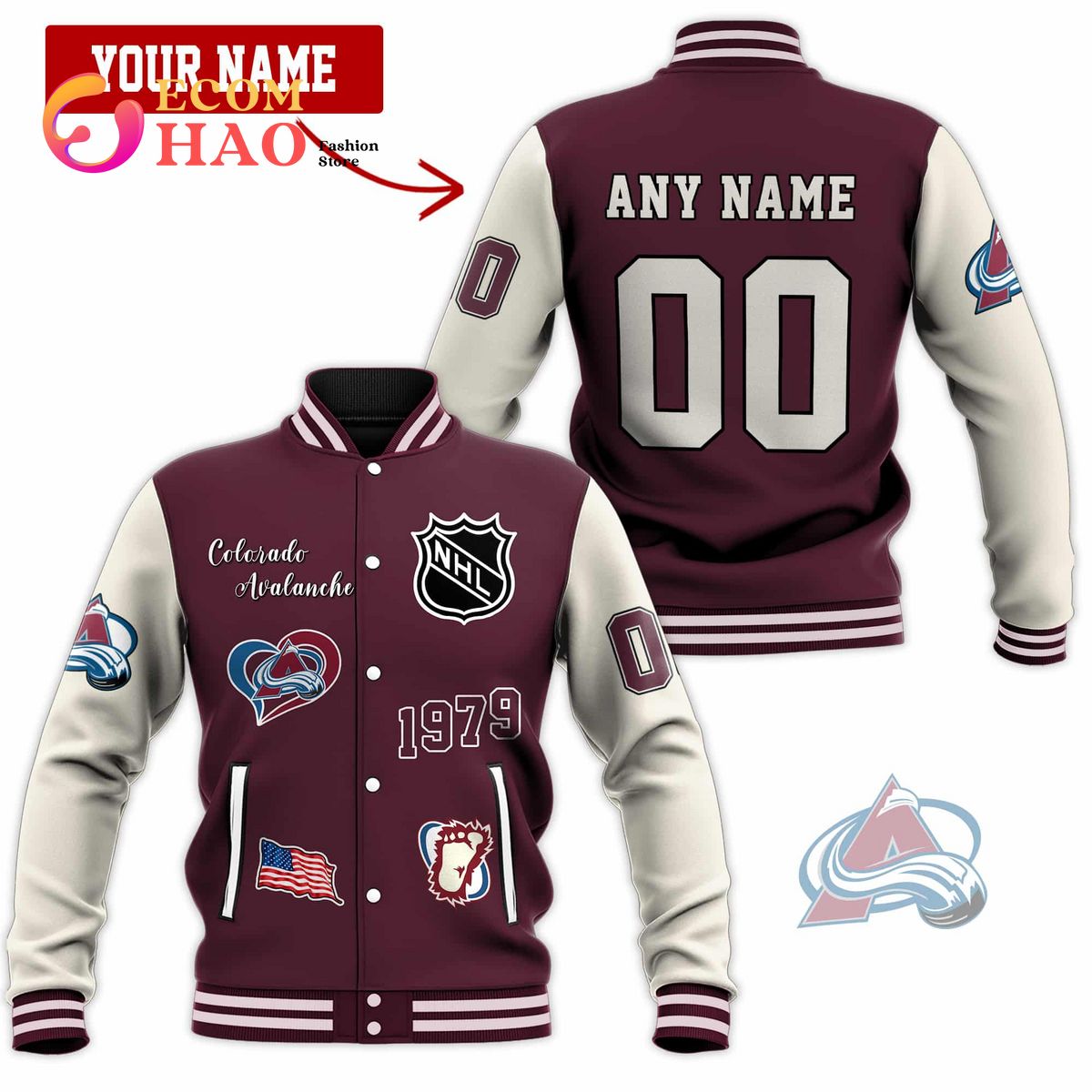 3D Premium Baseball Jacket Colorado Avalanche