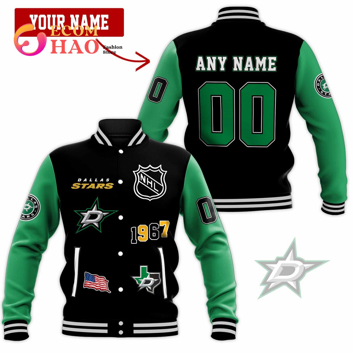 3D Premium Baseball Jacket Dallas Stars