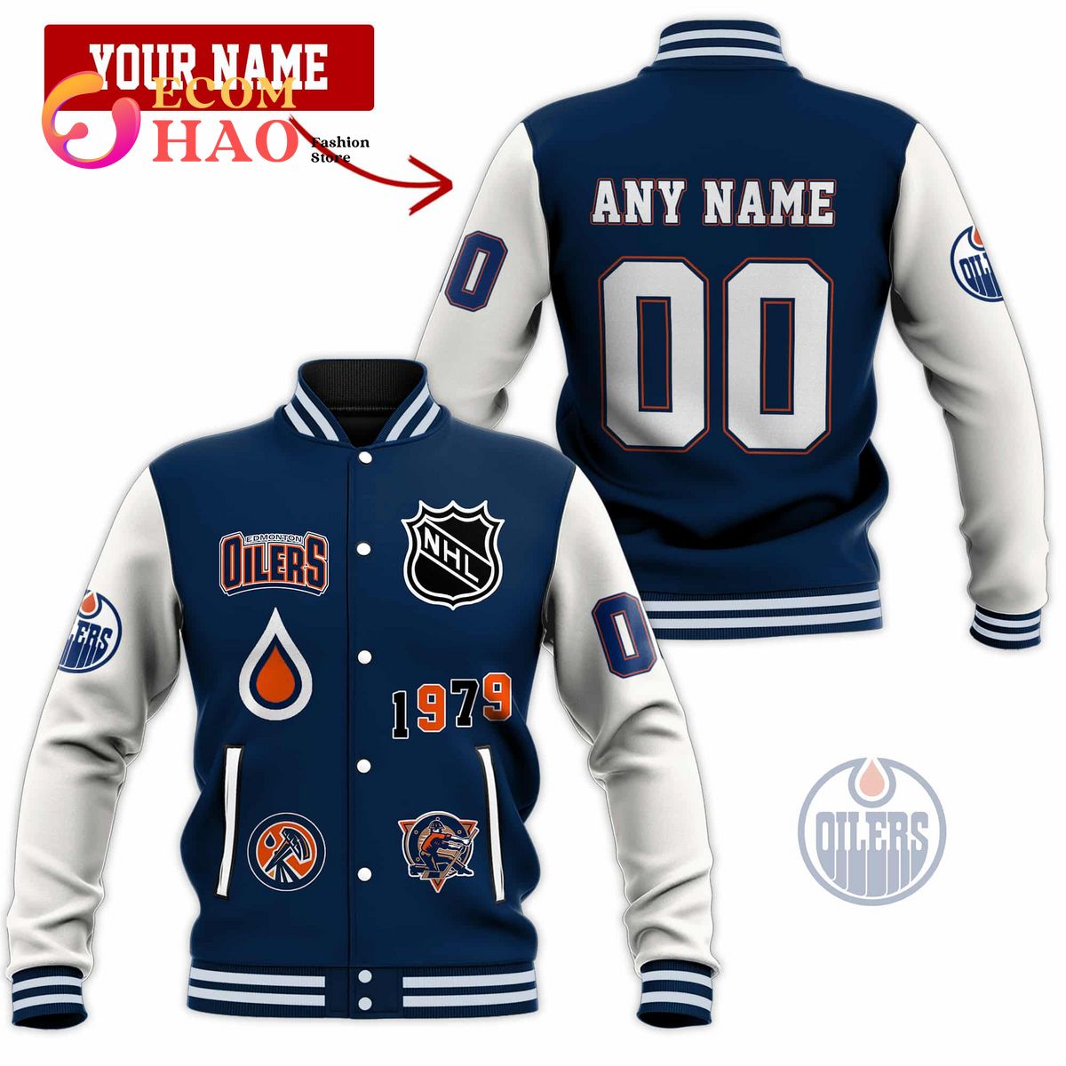 3D Premium Baseball Jacket Edmonton Oilers