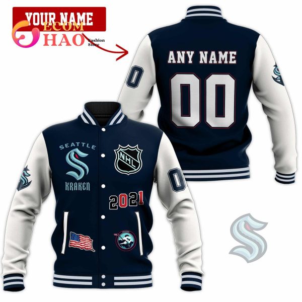 3D Premium Baseball Jacket Seattle Kraken