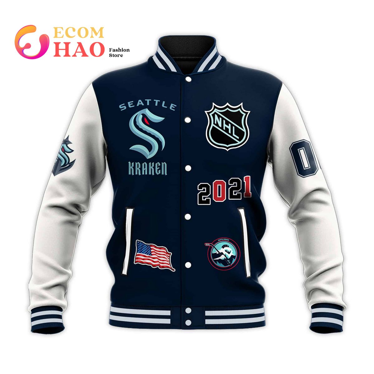 3D Premium Baseball Jacket Seattle Kraken