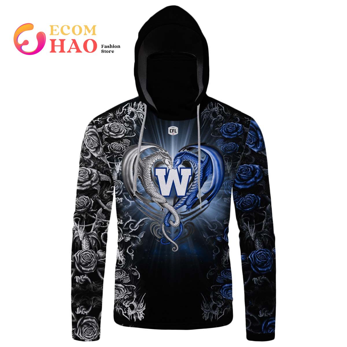 Personalized CFL Winnipeg Blue Bombers Rose Dragon 3D Hoodie