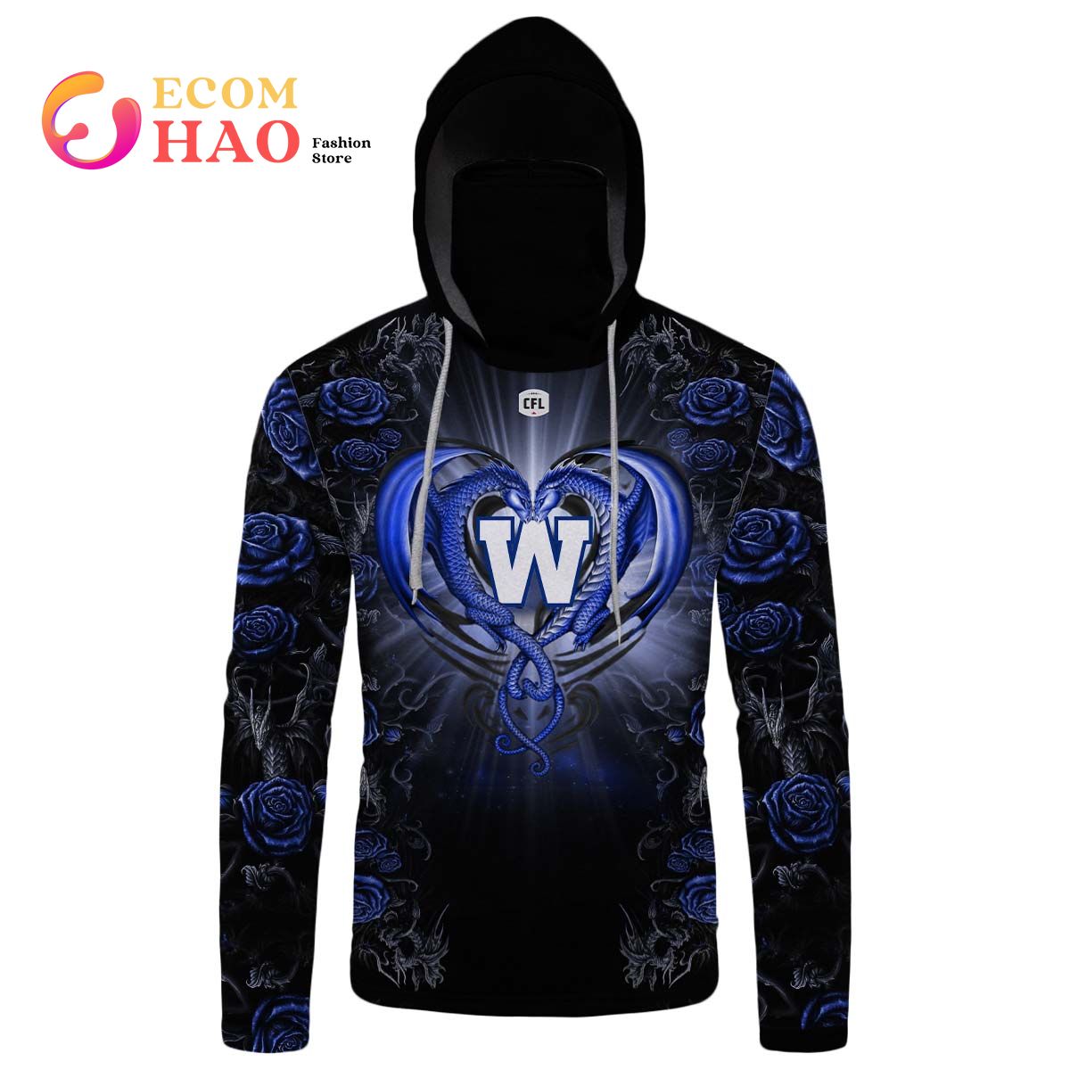 New Personalized CFL Winnipeg Blue Bombers Rose Dragon 3D Hoodie