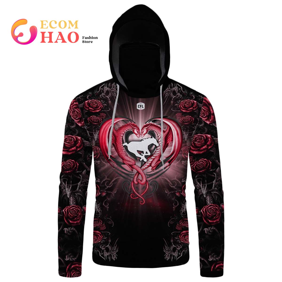 Personalized CFL Calgary Stampeders Rose Dragon 3D Hoodie