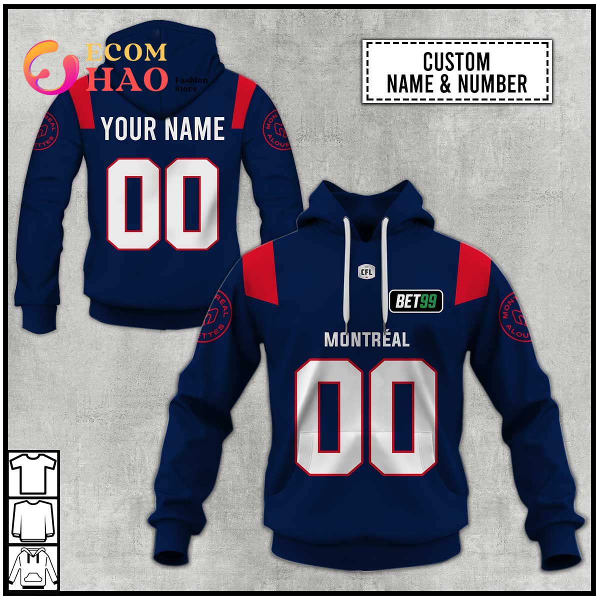 Personalized CFL Montreal Alouettes Jersey 2022 3D Hoodie