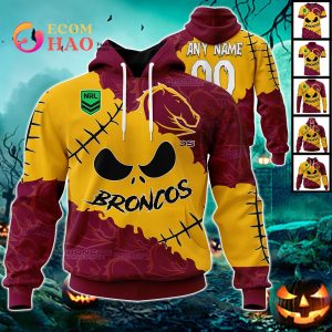 NRL Brisbane Broncos Custom Your Name & Number Halloween Style 3D Hoodie