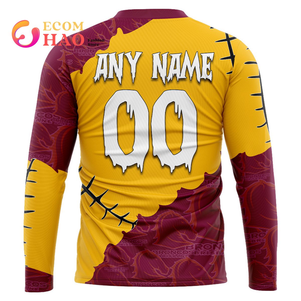 NRL Brisbane Broncos Custom Your Name & Number Halloween Style 3D Hoodie