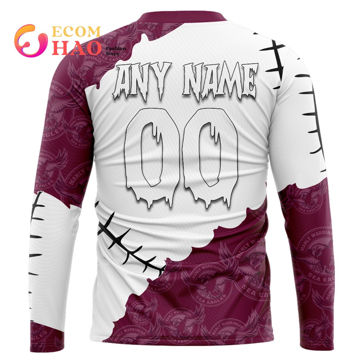 NRL Manly Warringah Sea Eagles Custom Your Name & Number Halloween Style 3D Hoodie