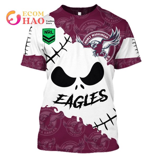 NRL Manly Warringah Sea Eagles Custom Your Name & Number Halloween Style 3D Hoodie