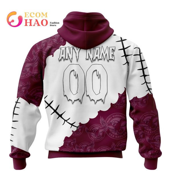 NRL Manly Warringah Sea Eagles Custom Your Name & Number Halloween Style 3D Hoodie