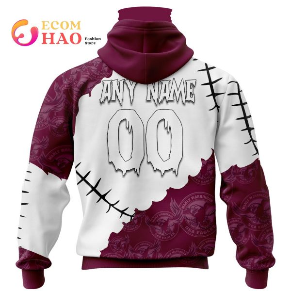 NRL Manly Warringah Sea Eagles Custom Your Name & Number Halloween Style 3D Hoodie