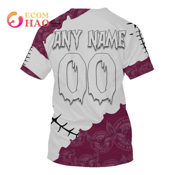 NRL Manly Warringah Sea Eagles Custom Your Name & Number Halloween Style 3D Hoodie