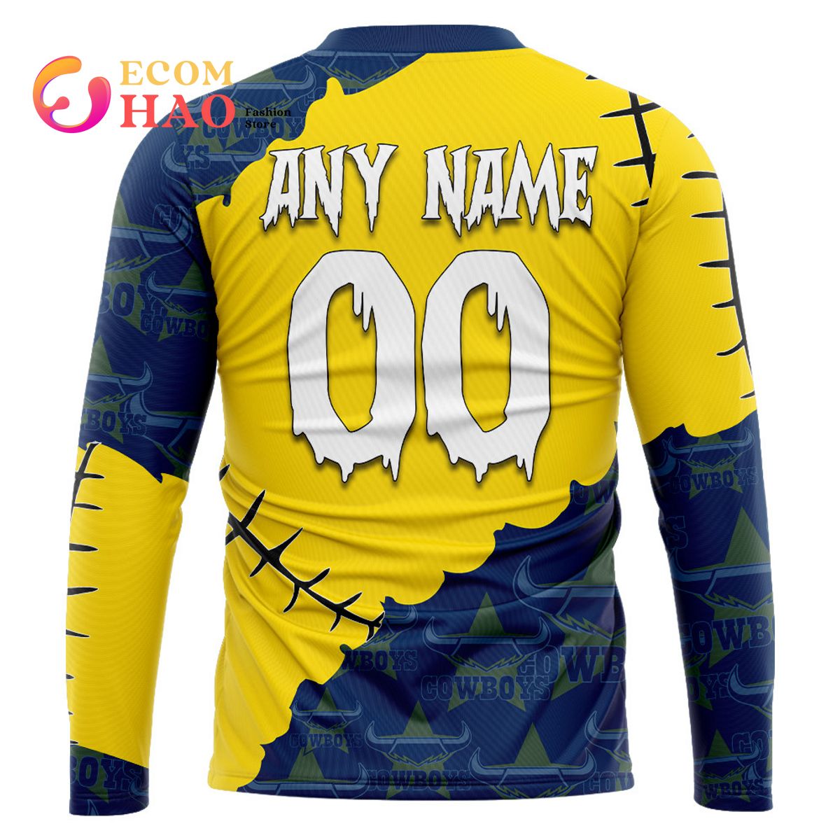 NRL North Queensland Cowboys Custom Your Name & Number Halloween Style 3D Hoodie