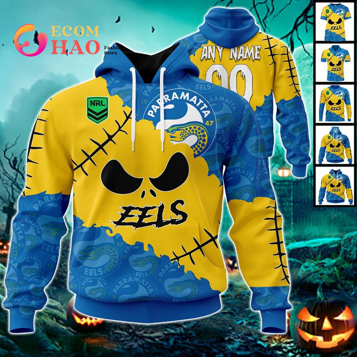 NRL Parramatta Eels Custom Your Name & Number Halloween Style 3D Hoodie