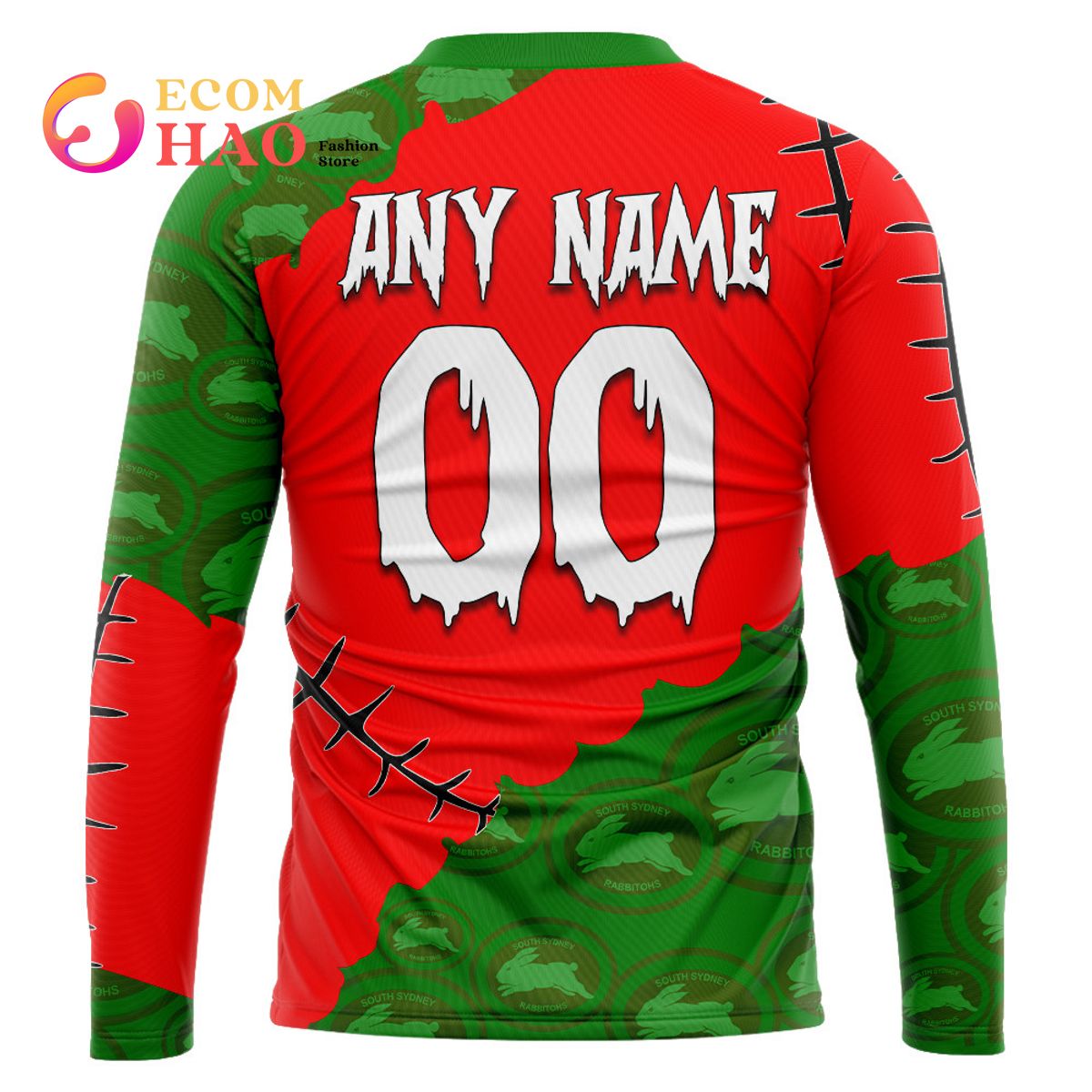 NRL South Sydney Rabbitohs Custom Your Name & Number Halloween Style 3D Hoodie