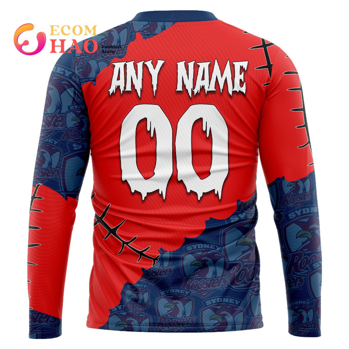 NRL Sydney Roosters Custom Your Name & Number Halloween Style 3D Hoodie