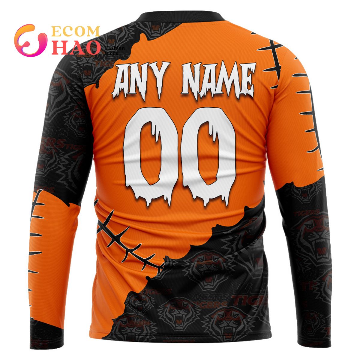 NRL Wests Tigers Custom Your Name & Number Halloween Style 3D Hoodie