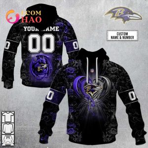 Personalized NFL Rose Dragon Baltimore Ravens 3D Hoodie