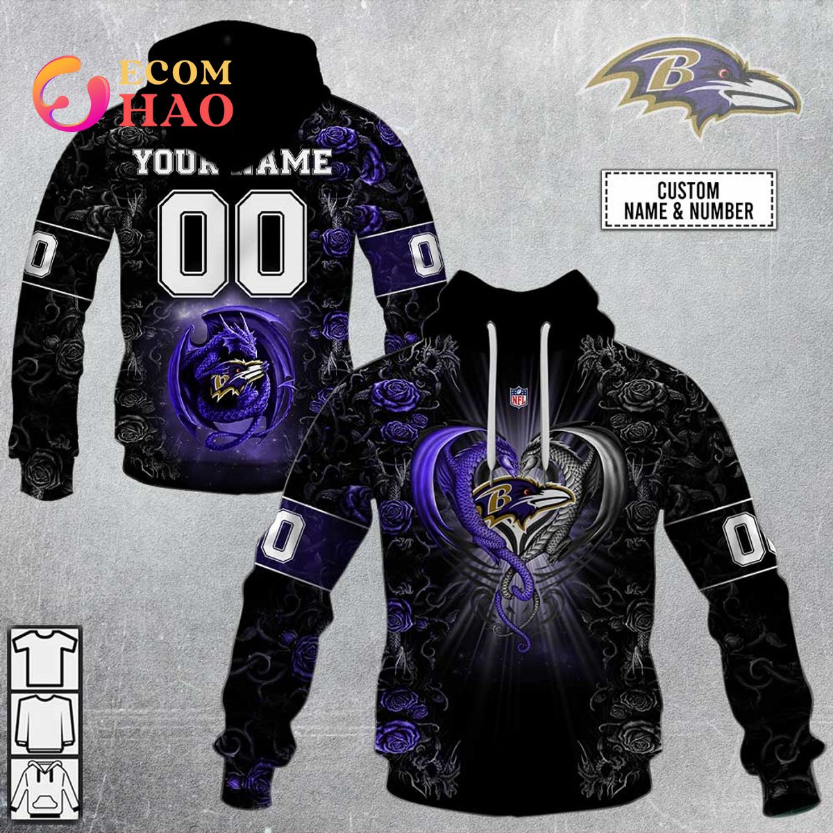 Baltimore Ravens Personalized Name & Number NFL Dragon