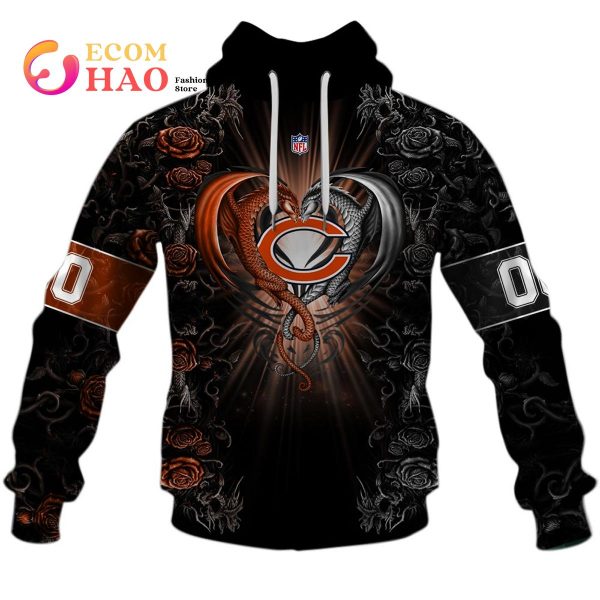 Personalized NFL Rose Dragon Chicago Bears 3D Hoodie
