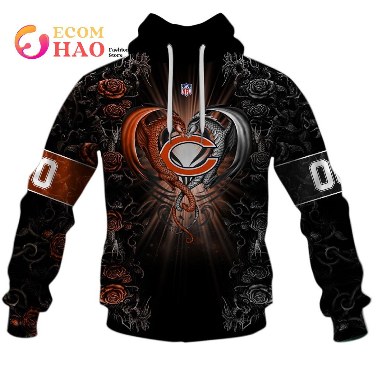 Personalized NFL Rose Dragon Chicago Bears 3D Hoodie