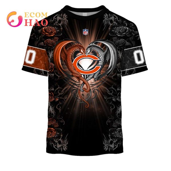 Personalized NFL Rose Dragon Chicago Bears 3D Hoodie
