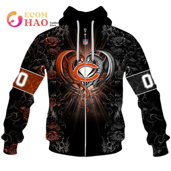 Personalized NFL Rose Dragon Chicago Bears 3D Hoodie