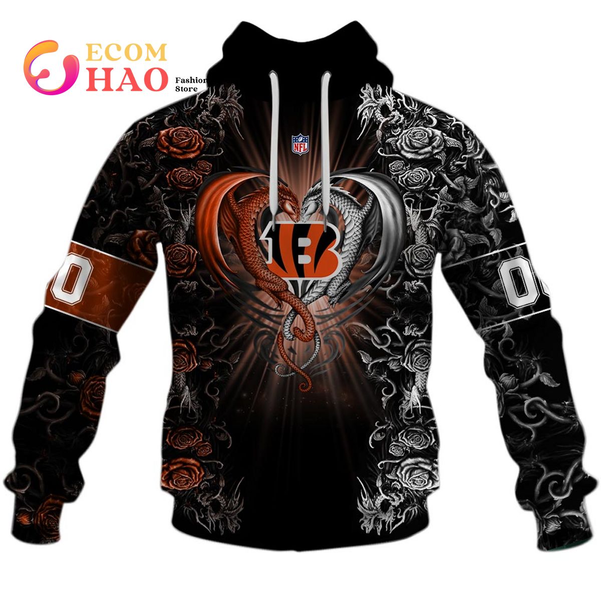 Personalized NFL Rose Dragon Cincinnati Bengals 3D Hoodie