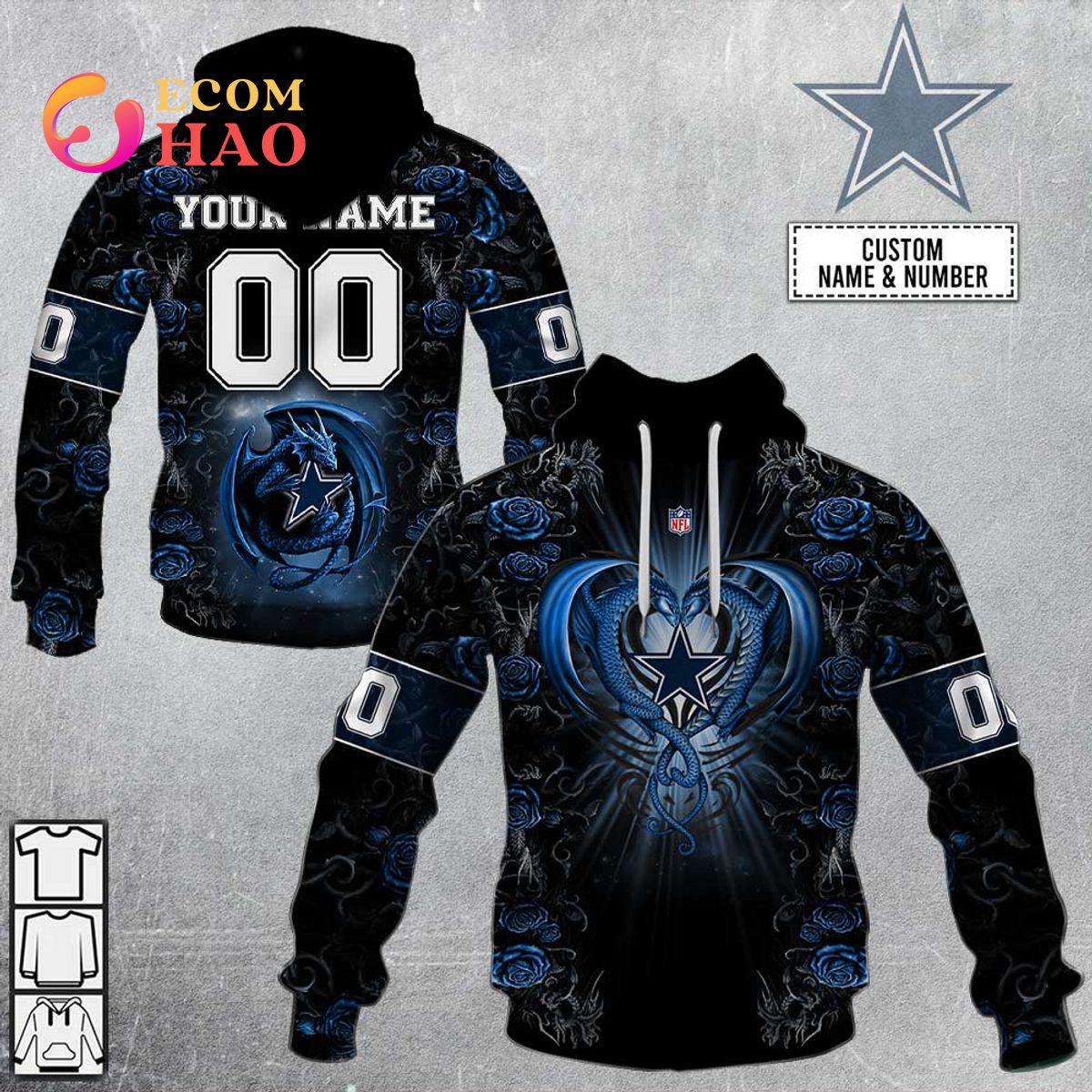 Personalized NFL Rose Dragon Chicago Bears 3D Hoodie