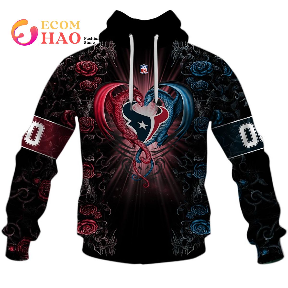 Personalized NFL Rose Dragon Houston Texans 3D Hoodie