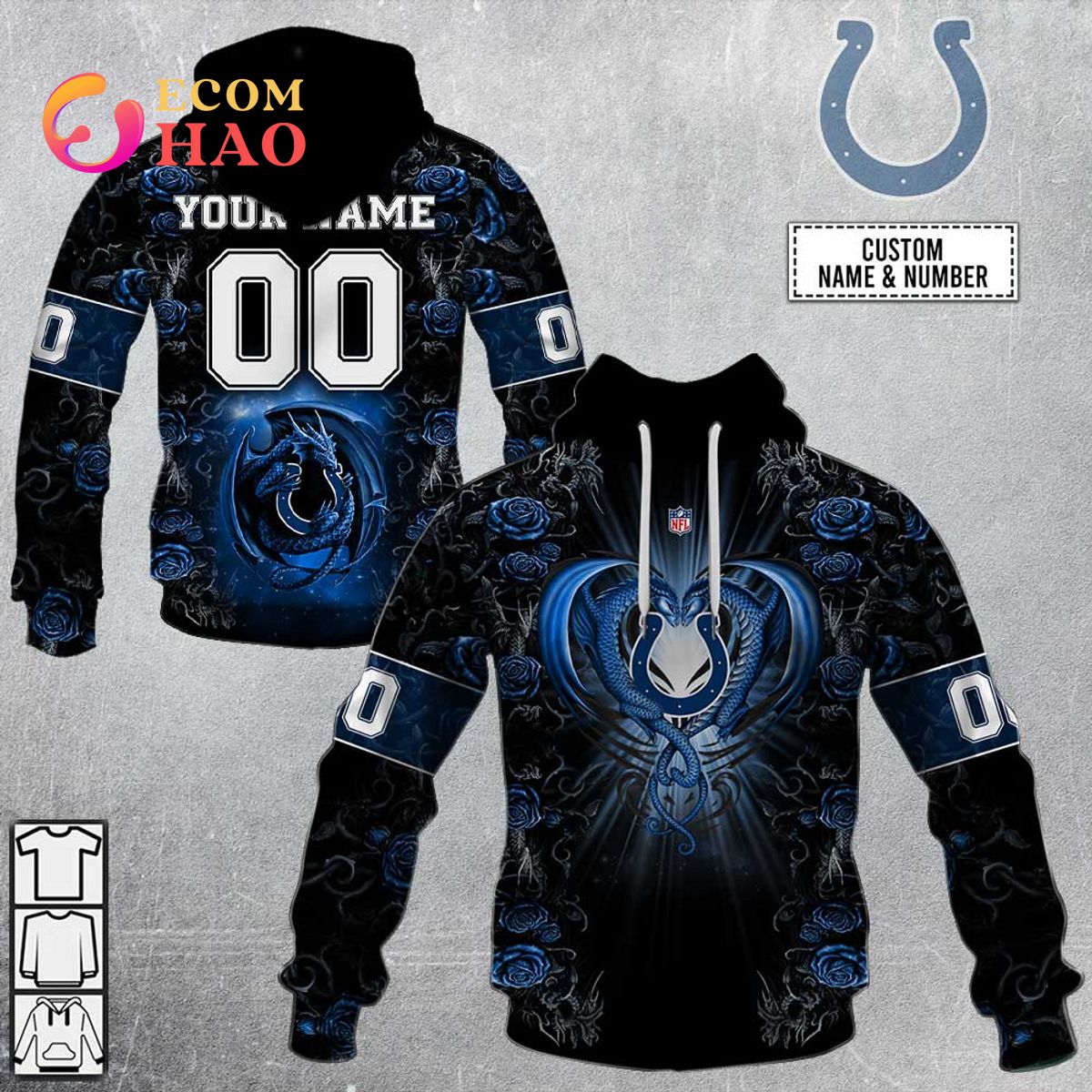 Personalized NFL Rose Dragon Indianapolis Colts 3D Hoodie