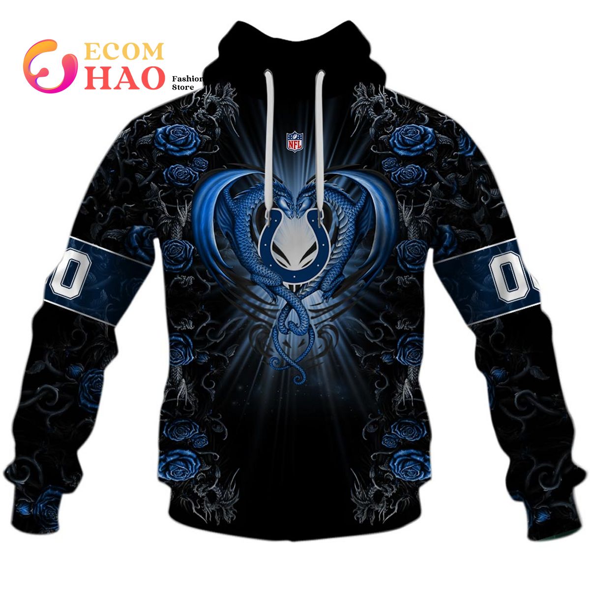 Personalized NFL Rose Dragon Indianapolis Colts 3D Hoodie