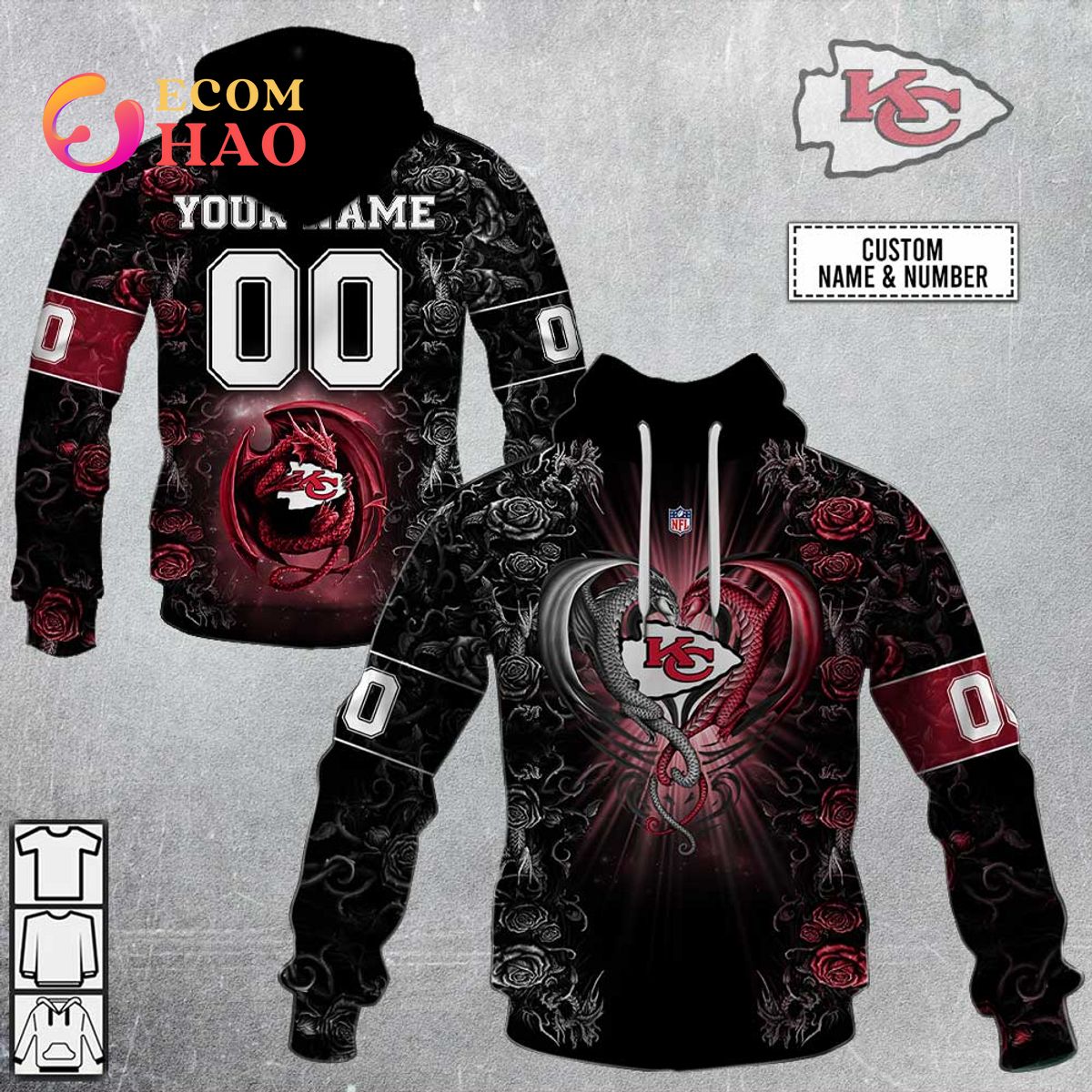 Personalized NFL Rose Dragon Miami Dolphins 3D Hoodie