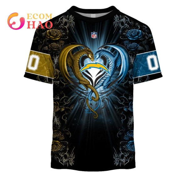 Personalized NFL Rose Dragon Los Angeles Chargers 3D Hoodie