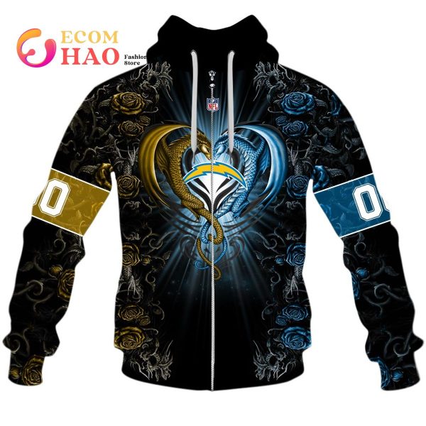 Personalized NFL Rose Dragon Los Angeles Chargers 3D Hoodie