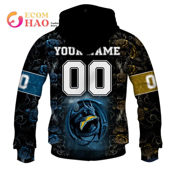 Personalized NFL Rose Dragon Los Angeles Chargers 3D Hoodie