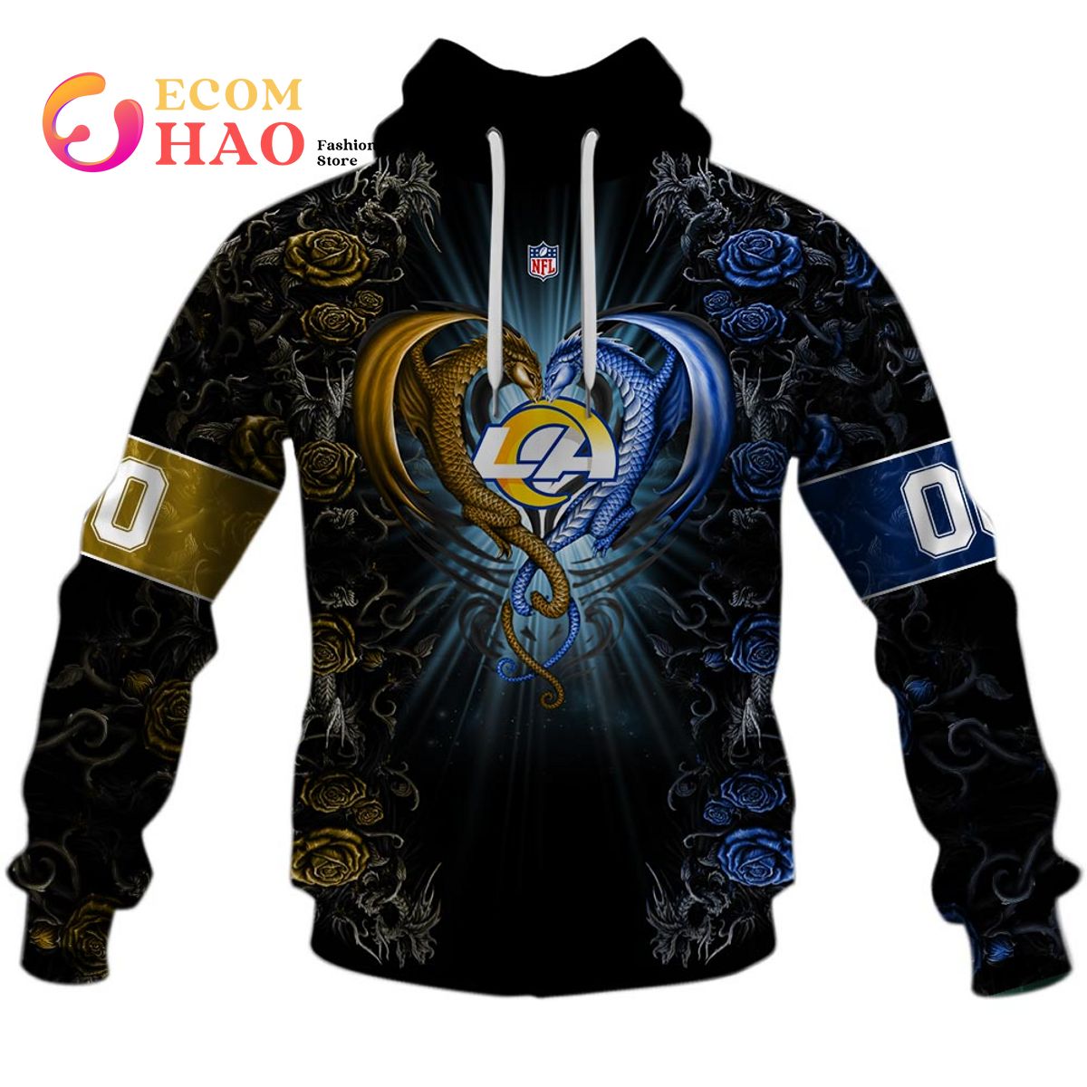 Personalized NFL Rose Dragon Los Angeles Rams 3D Hoodie