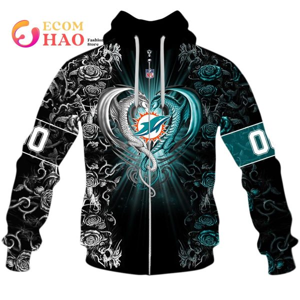 NFL Miami Dolphins Logo Flame Pattern 3D Hoodie Pullover Print Custom Name  - Freedomdesign