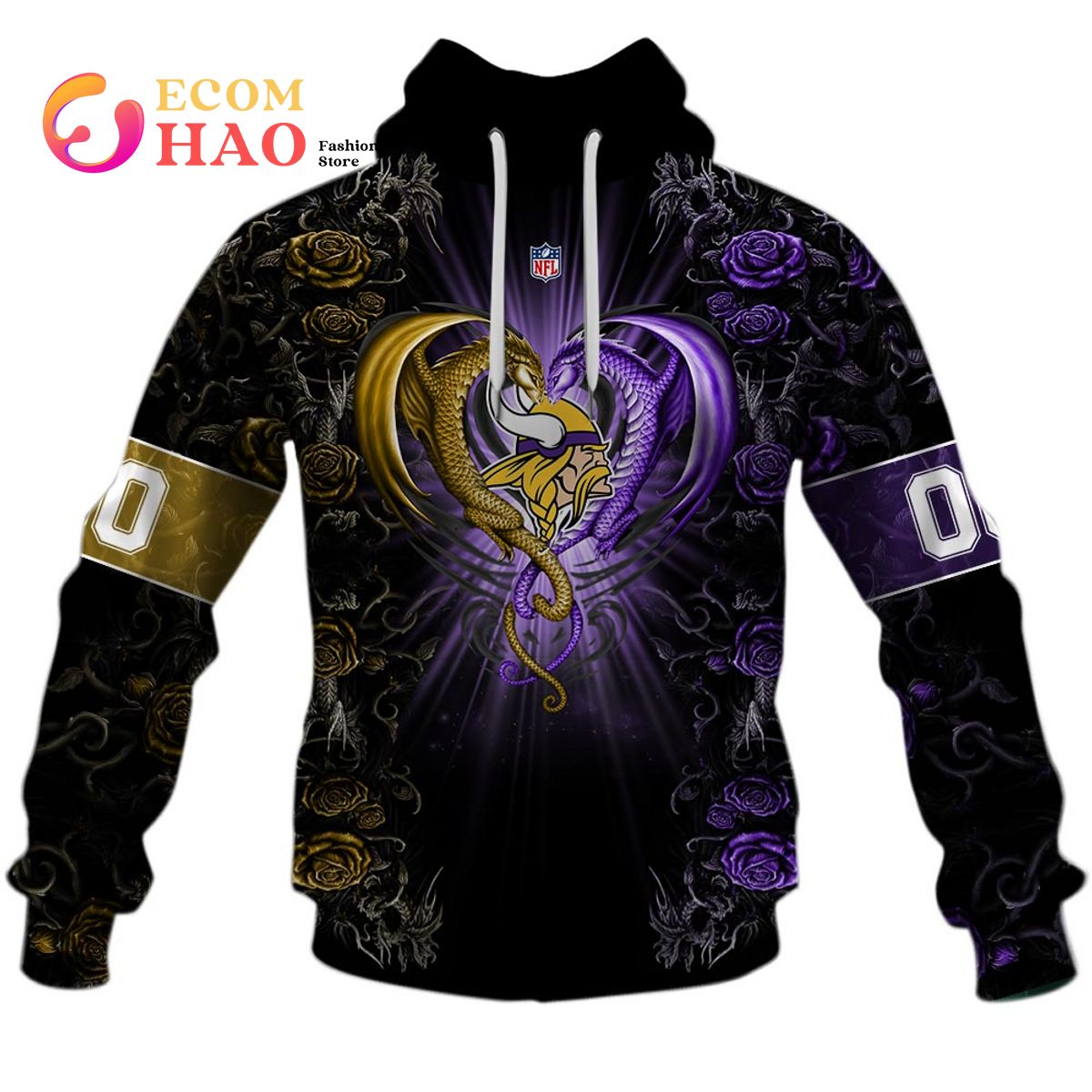 Personalized NFL Rose Dragon Minnesota Vikings 3D Hoodie