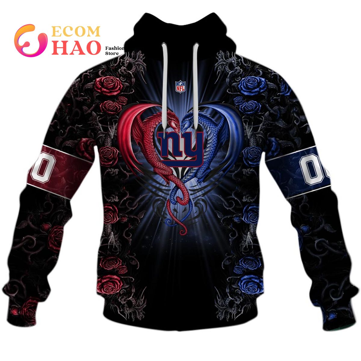 Personalized NFL Rose Dragon New York Giants 3D Hoodie